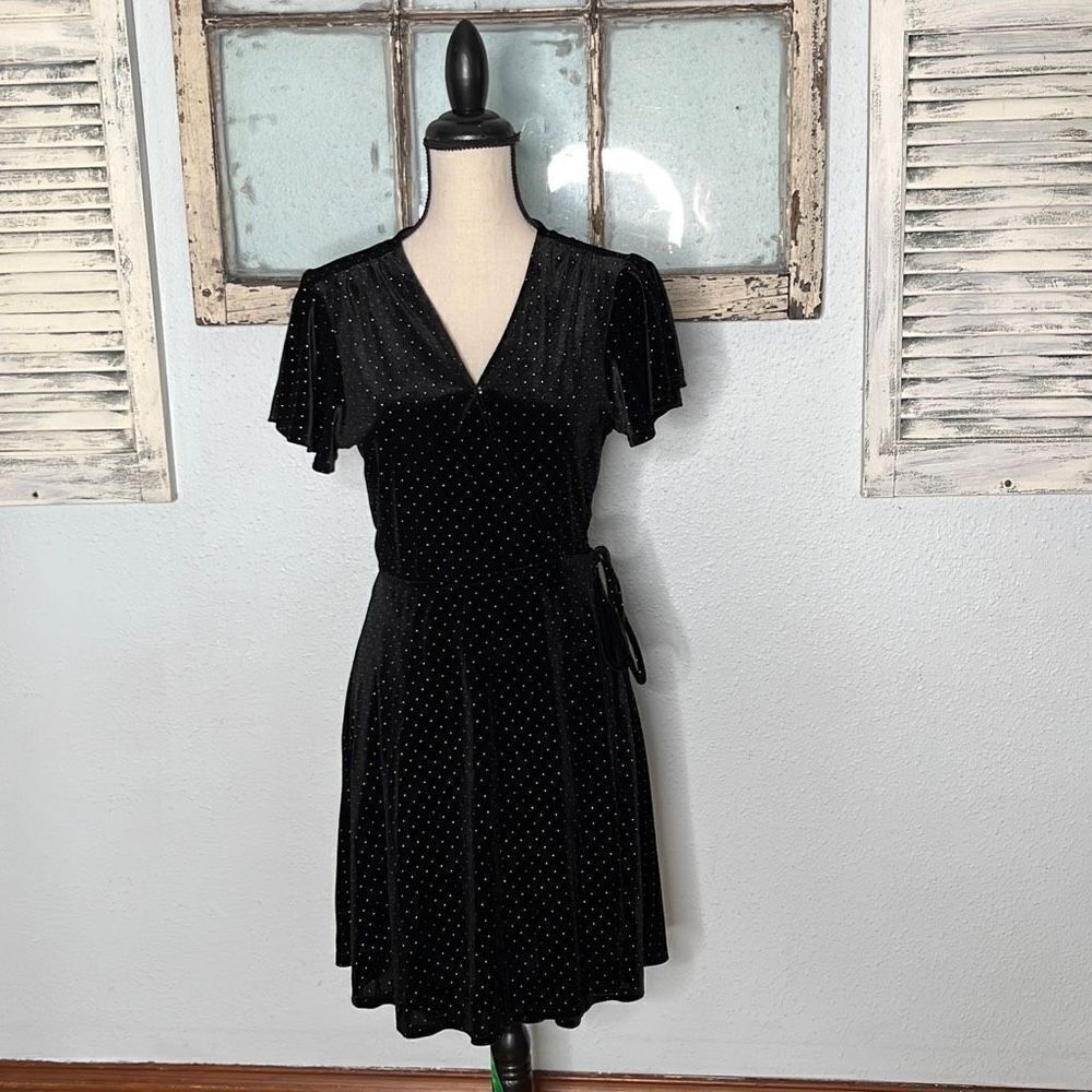 Gianni Bini Women's Black Polka Dot Side Wrap Dress Size Large